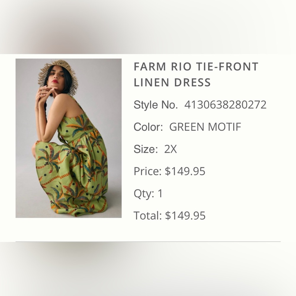 FARM Rio Tropical Green Tie-Front Maxi Linen Dress